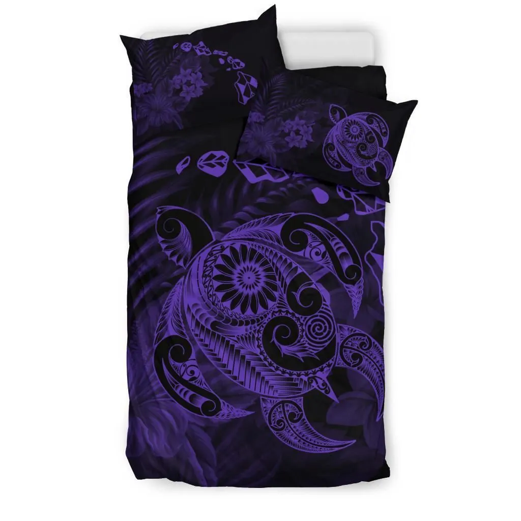FamilyGater Bedding Set - Cover and Pillow Cases Hawaiian Map Turtle Tattoo Hibiscus Plumeria Polynesian - Purple - AH - J4