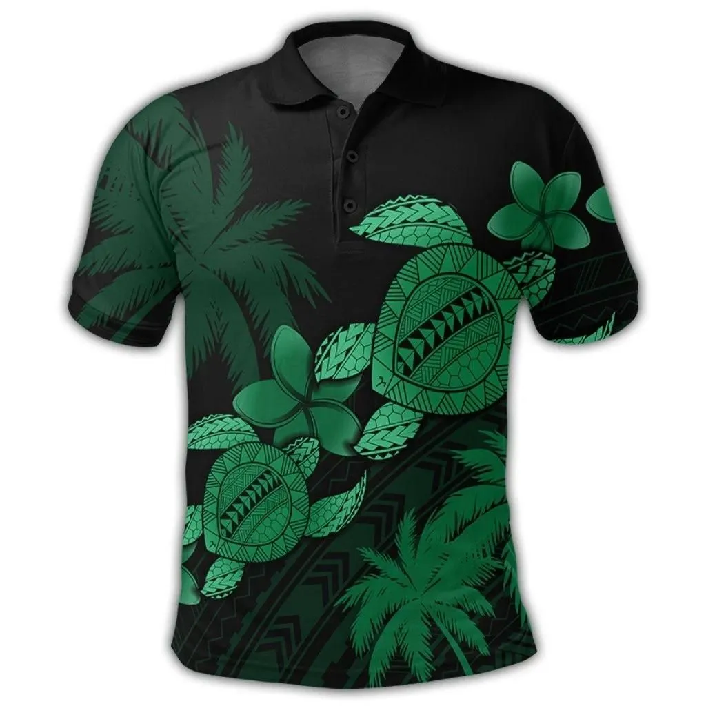 Alohawaii Shirt - Hawaii Turtle Plumeria Coconut Tree Polynesian Polo Shirt - Green - AH - J4R