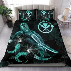 FamilyGater Bedding Set - Cover and Pillow Cases Hawaii Polynesian - Turtle With Blooming Hibiscus Turquoise - BN22