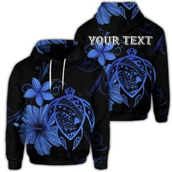(Personalised) Hawaiian Map Turtle Hibiscus Plumeria Polynesian Hoodie - Blue