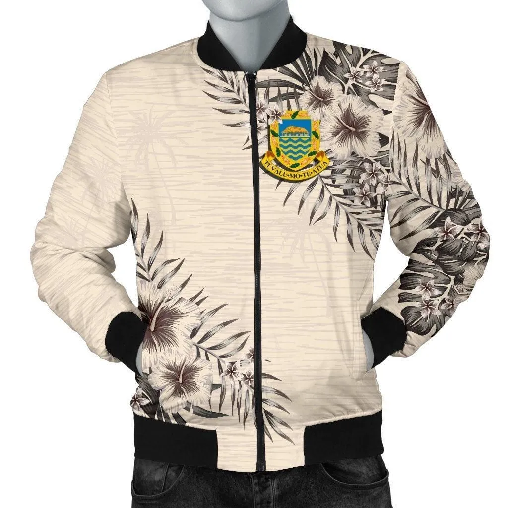 Tuvalu Mens Bomber Jacket - The Beige Hibiscus