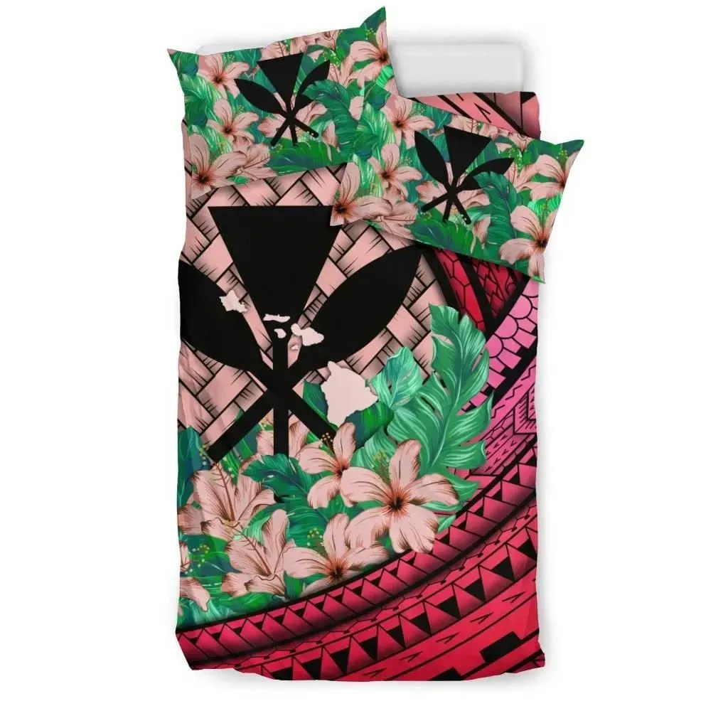 Kanaka Maoli (Hawaiian) Bedding Set - Lauhala Polynesian Hibiscus Pink A24
