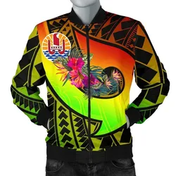 Tahiti Mens Bomber Jacket - Polynesian Hook and Hibiscus Raggae