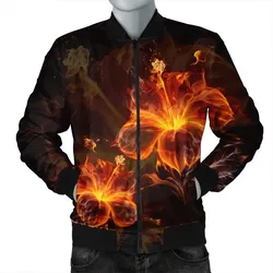 Alohawaii Jacket - Hawaiian Hibiscus Fire Polynesian Bomber Jacket - AH - J4R