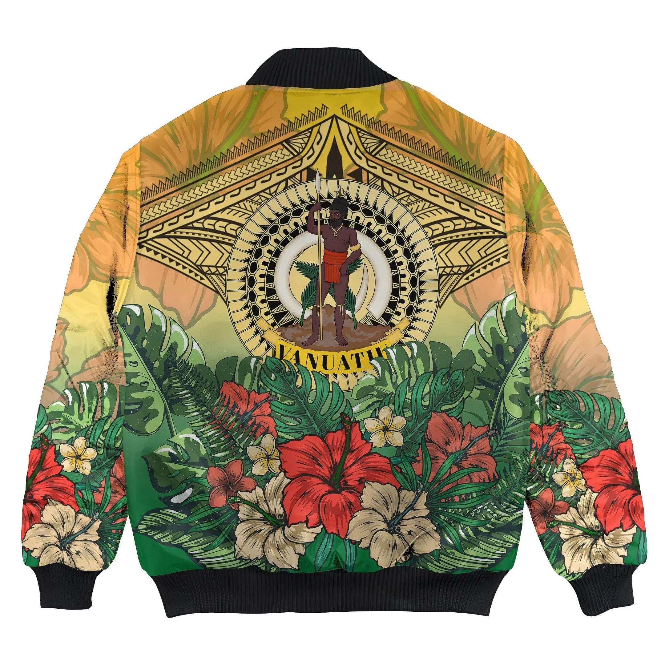 Vanuatu Polynesian Hibiscus Bomber Jacket T09