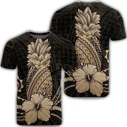 Alohawaii Tee - Hawaii Polynesian Pineapple Hibiscus T-shirt Gold - AH - J4R