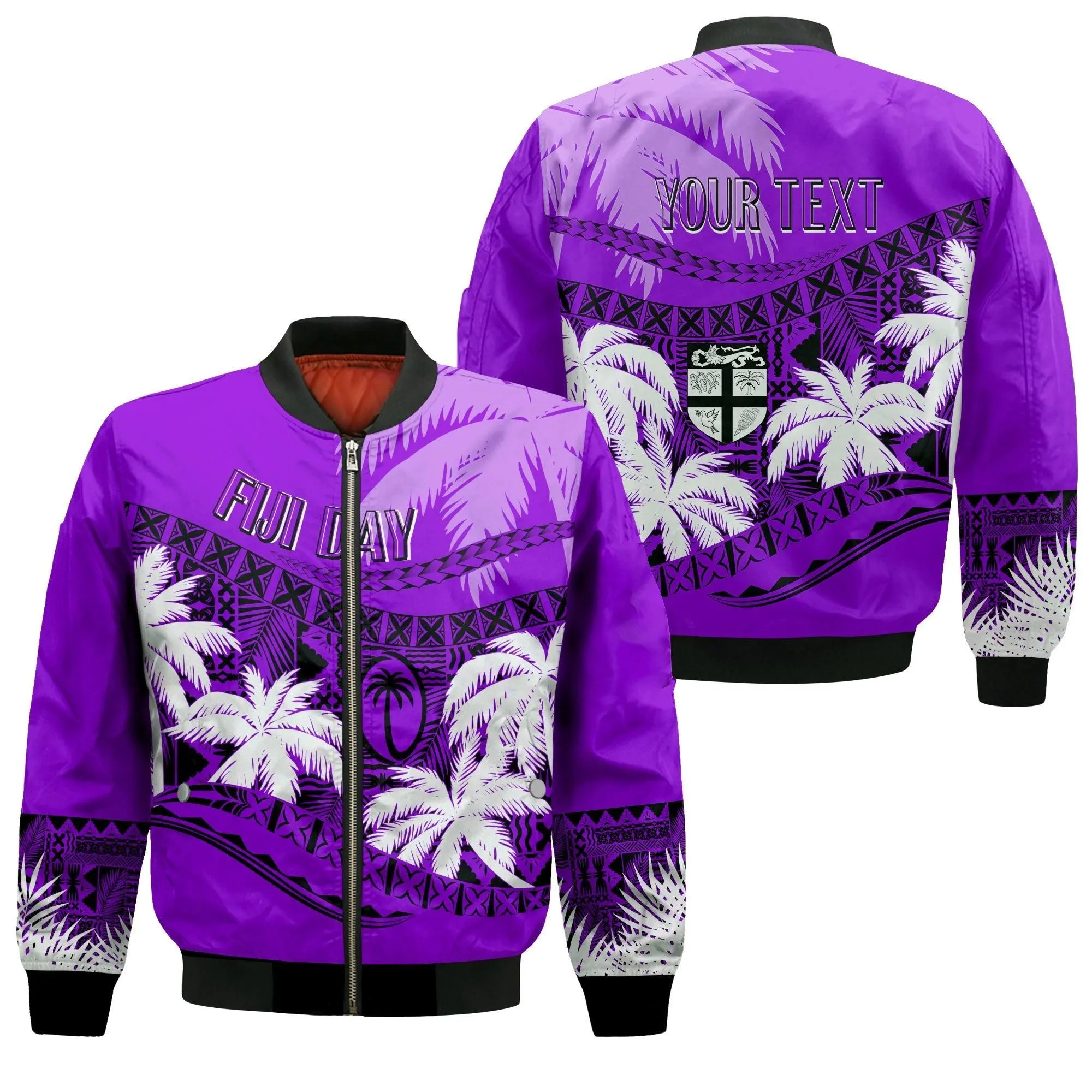 Personalised Fiji Day Bomber Jacket Flying Fijians Masi Kesa Style - Violet LT7