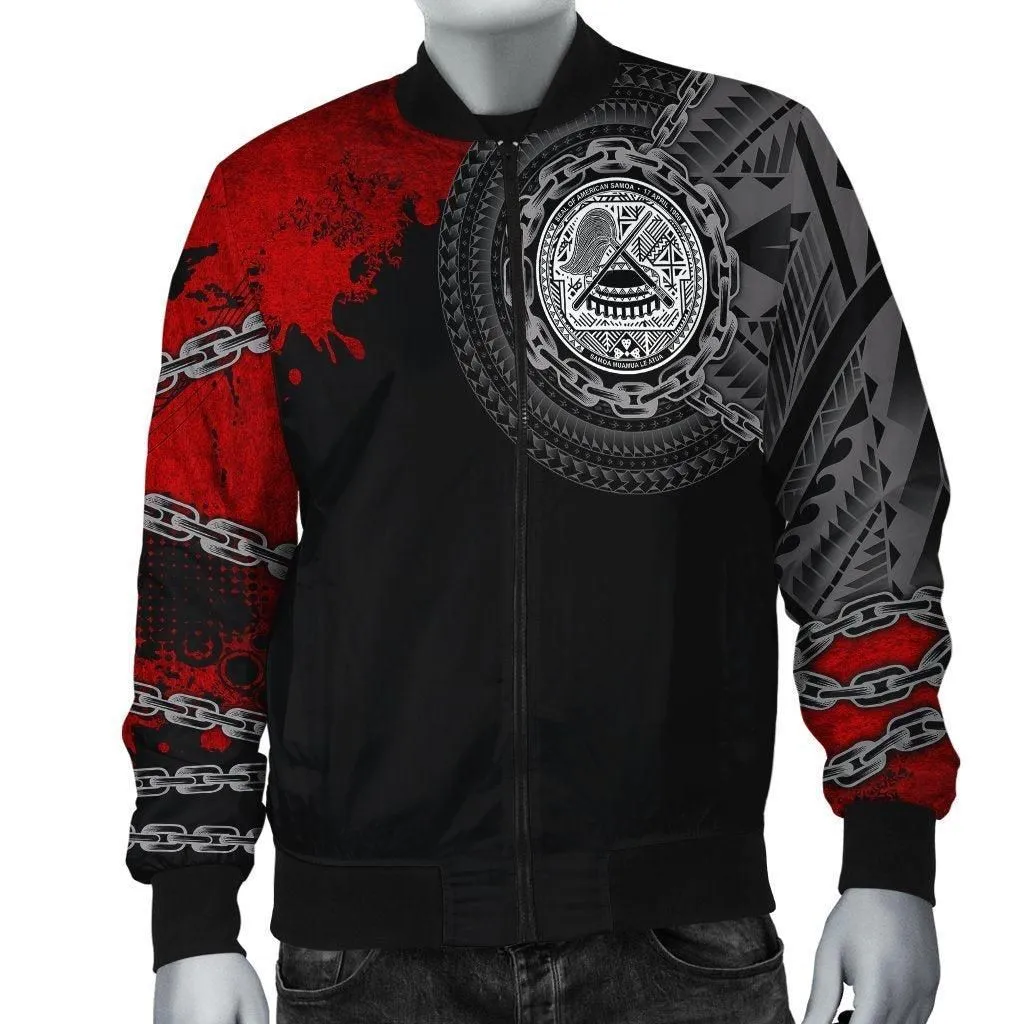 American Samoa Polynesian Mens Bomber Jacket - Polynesian Chain Style