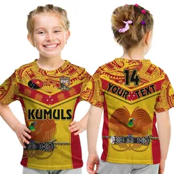 Custom Text And Number Papua New Guinea Rugby T Shirt KID PNG Kumuls Bird Of Paradise Yellow LT14