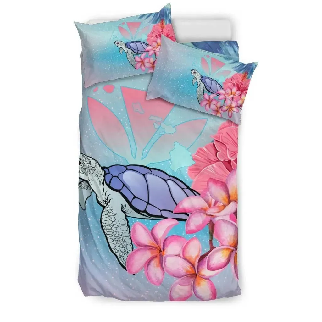 FamilyGater Home Set - Hawaii Map Kanaka Turtle Galaxy Night Plumeria Hibiscus Bedding Set - AH - J5