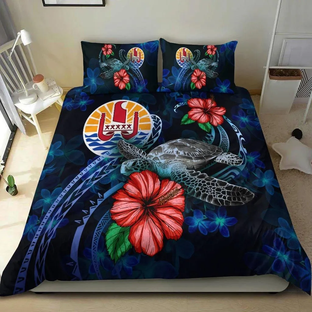 Tahiti Polynesian Bedding Set - Blue Turtle Hibiscus