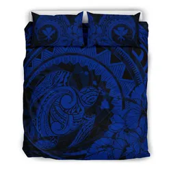 FamilyGater Bedding Set - Cover and Pillow Cases Hawaiian Map Kanaka Honu Hibiscus Blue Globular Polynesian - AH - JD