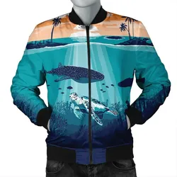 Alohawaii Jacket - Hawaiian Whale And Turtle In Sunset Polynesian Bomber Jacket - AH - JR
