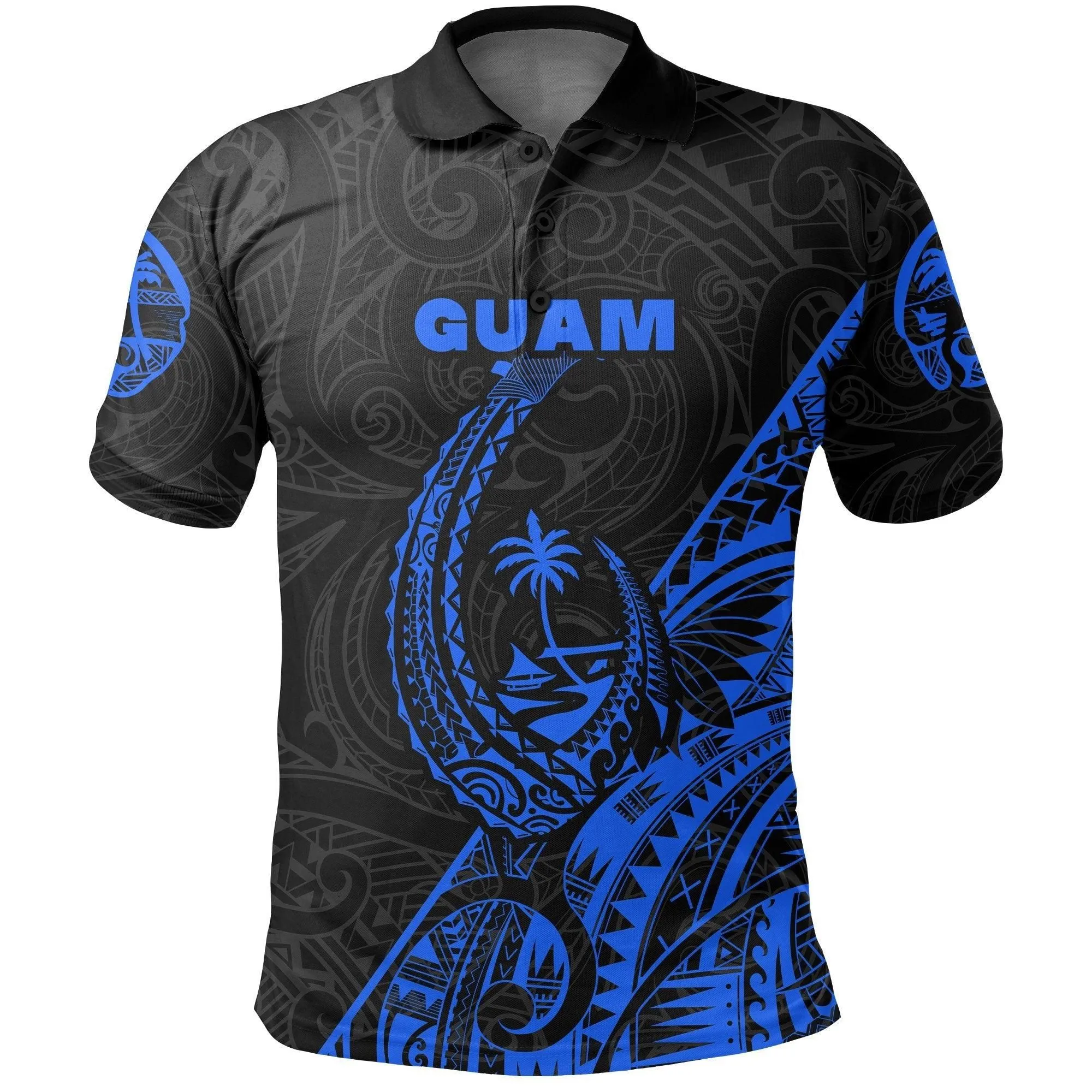 (Custom Personalised) Guam Rugby Polo Shirt Polynesian Patterns Style - Blue LT16