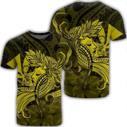 Hawaiian Map Hula Girl Hibiscus Kanaka Polynesian T-Shirt - Yellow - AH