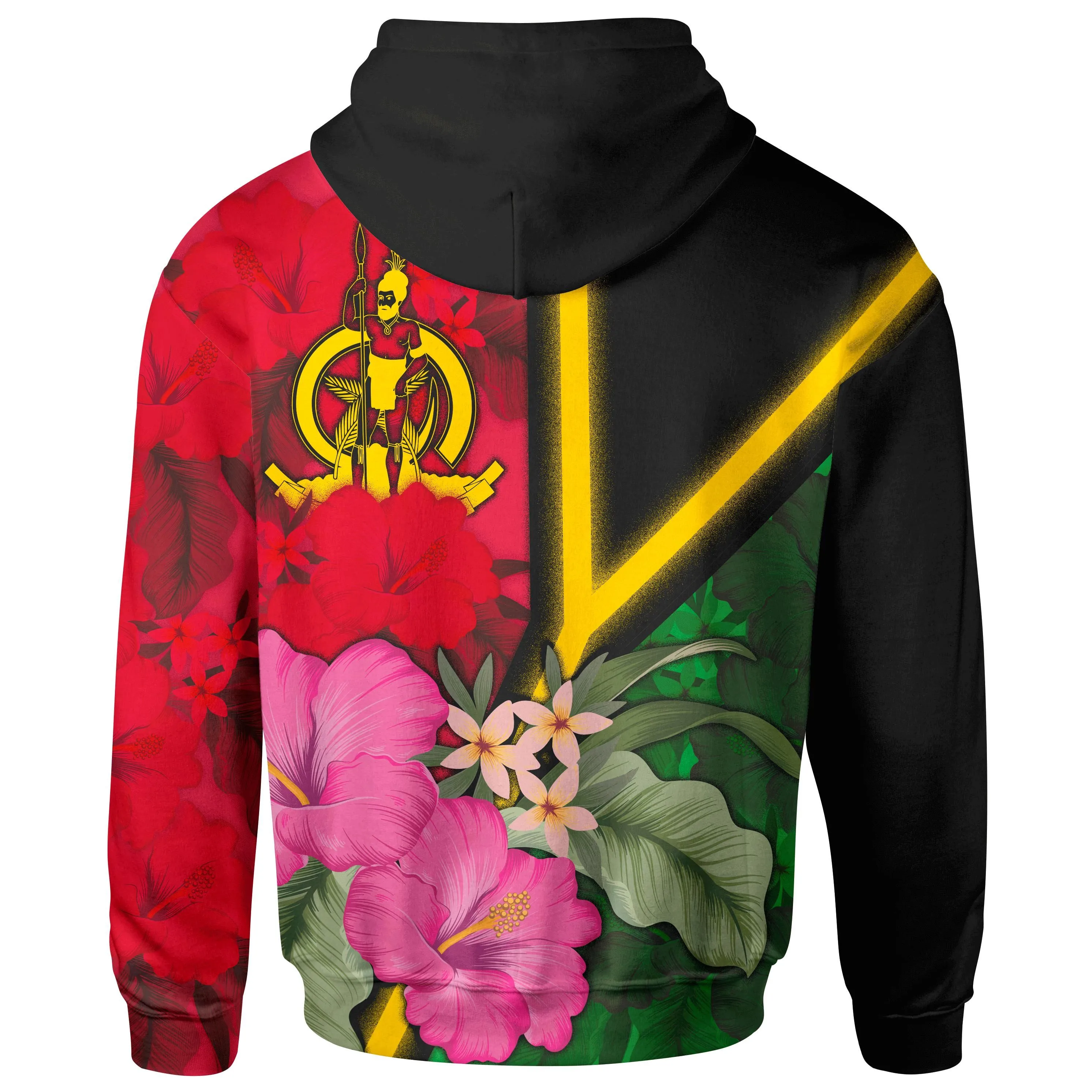 Custom Personalised - Kanaky Vanuatu Hoodie - Vanuatu Flag with Hibiscus