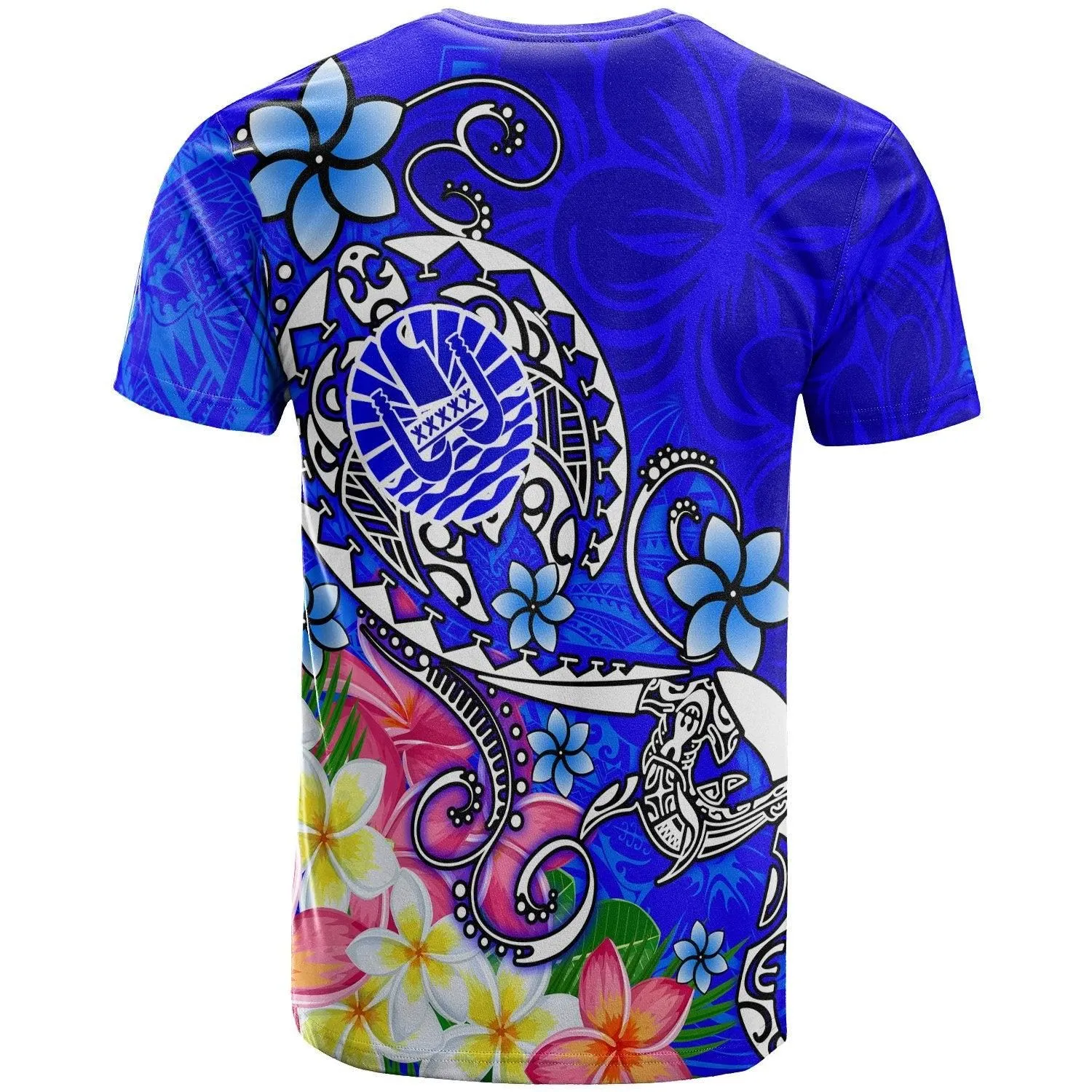 Tahiti Custom Personalised T-Shirts - Turtle Plumeria (Blue)