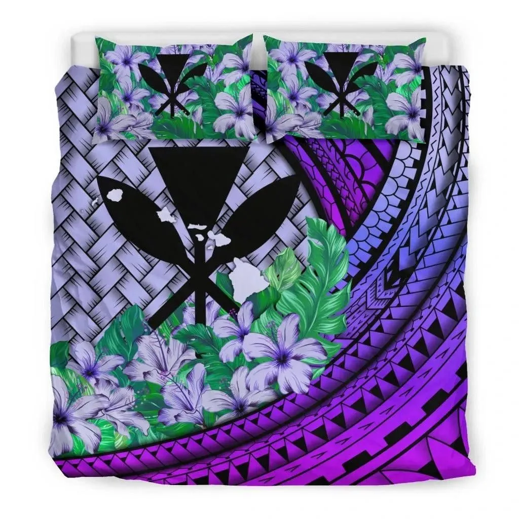 Kanaka Maoli (Hawaiian) - Bedding Set Lauhala Polynesian Hibiscus Purple