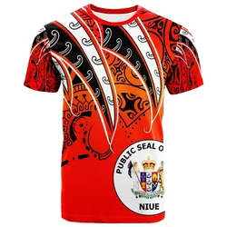 Niue T shirt - Tropical Leaf Red Gradient Style