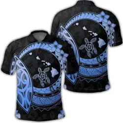 Hawaii Turtle Hibiscus Map Polynesian Polo Shirt Blue