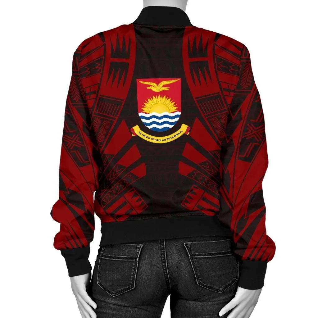 Kiribati Women Bomber Jacket - Polynesian Tattoo Red - BN0110