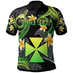 Wallis and Futuna Polo Shirt - Custom Personalised Polynesian Waves with Plumeria Flowers (Green)