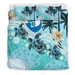 Yap Flag Blue Turtle Hibiscus Bedding Set Bedroom Decor