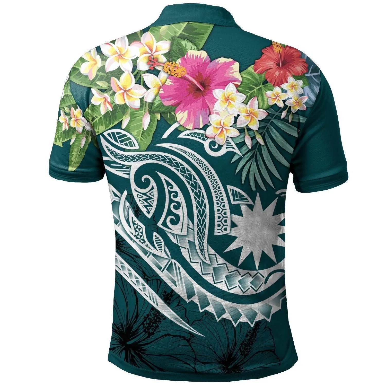 Nauru Polynesian Polo Shirt - Summer Plumeria Turquoise