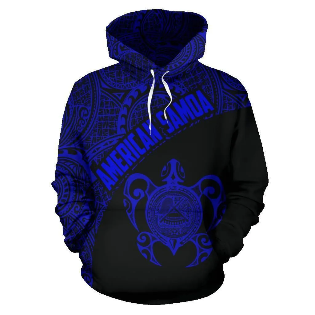 American Samoa Hoodie - American Samoa Seal In Turtle Polynesian Tattoo Blue