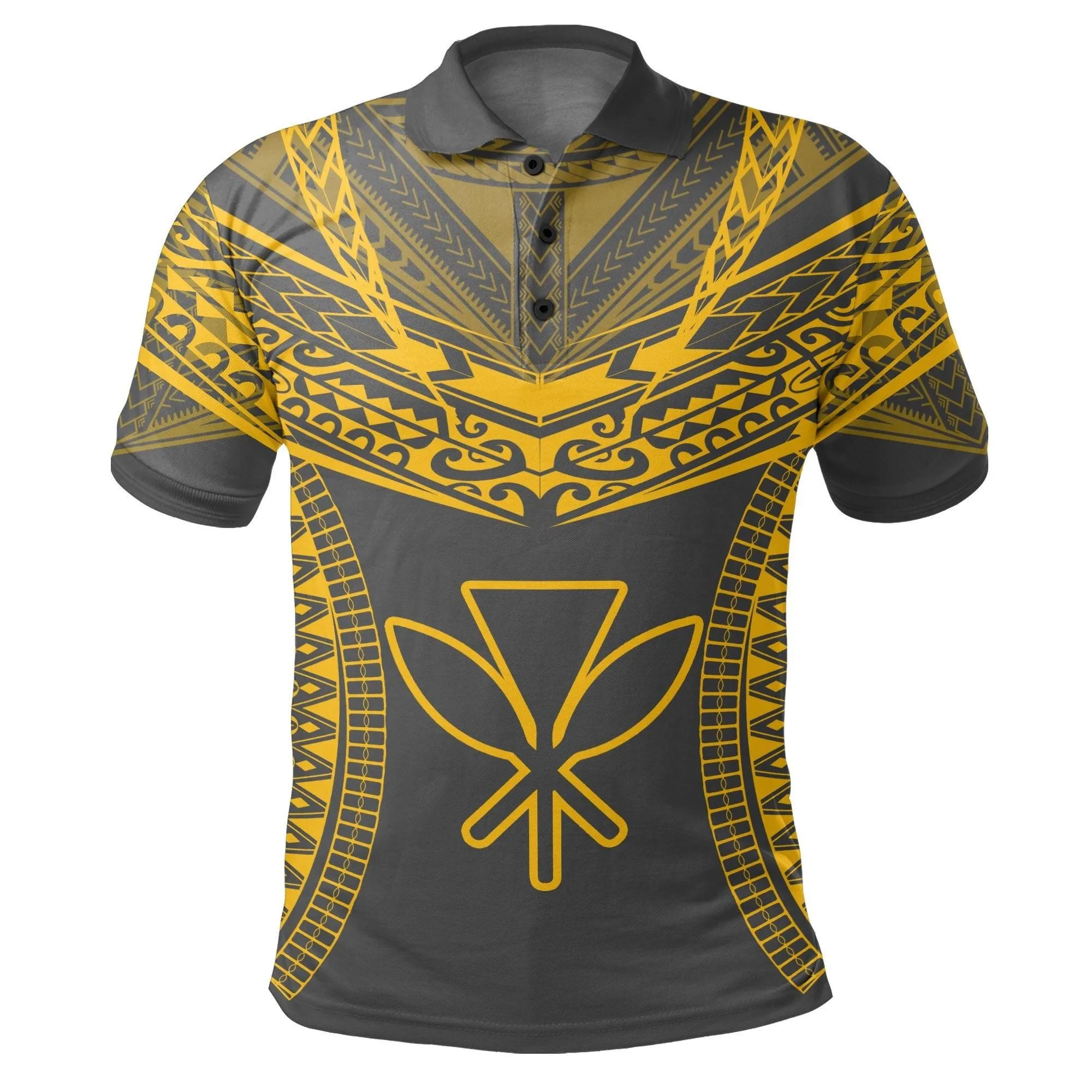 Hawaiian Kanaka Map Football Jersey Polo Shirt - Grey And Yellow - Roger Style - AH