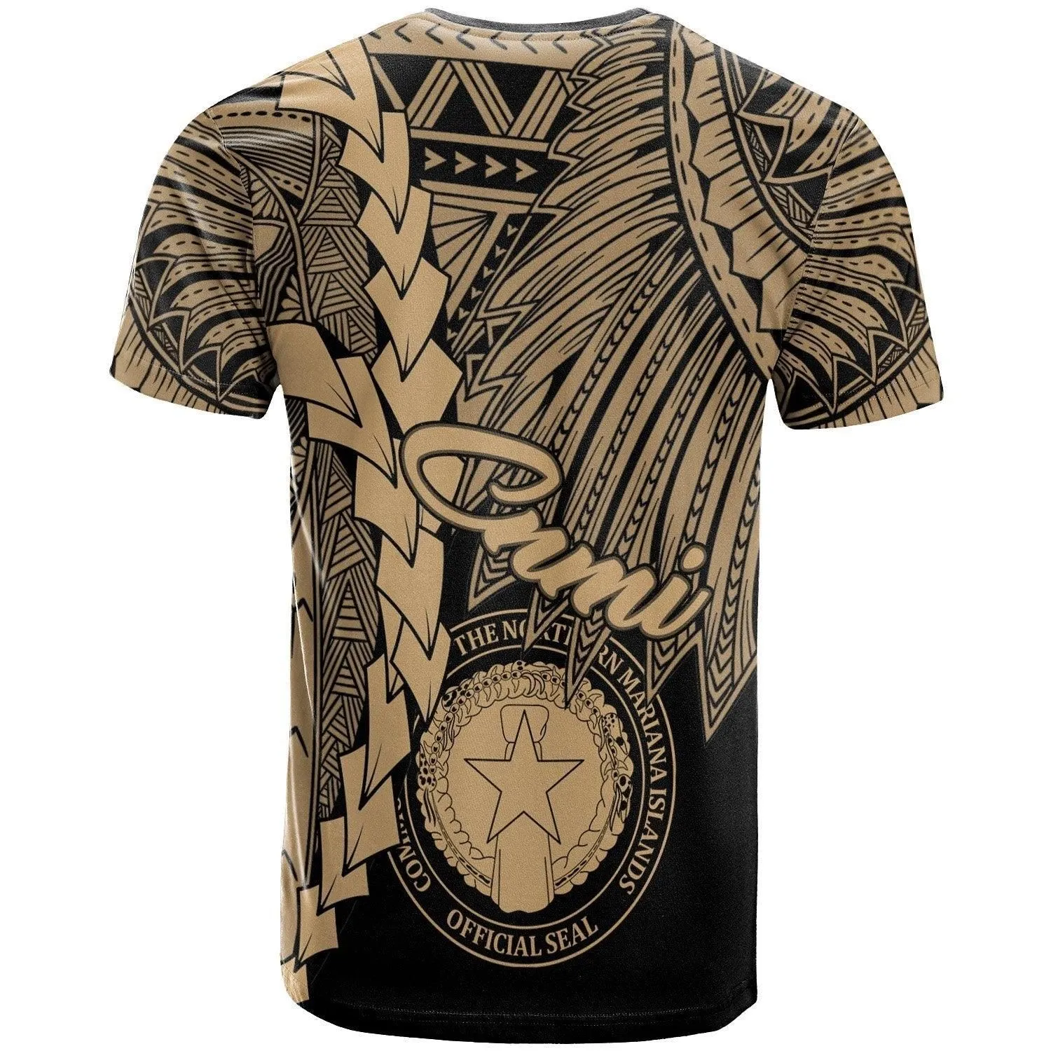 Northern Mariana Islands Polynesian T shirt - Tribal Wave Tattoo Gold