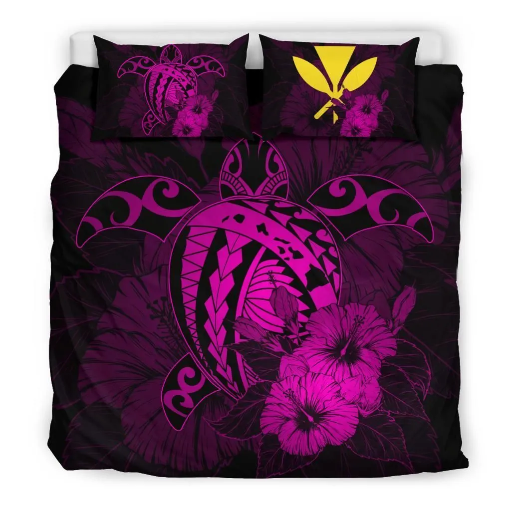 FamilyGater Bedding Set - Cover and Pillow Cases Hawaiian Map Hibiscus Kanaka Polynesian - Harold Turtle - Pink - AH J9