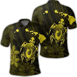 Hawaiian Map Turtle Plumeria Hibiscus Fish Hook Polynesian Polo Shirt Yellow