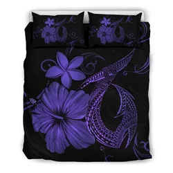 FamilyGater Bedding Set - Cover and Pillow Cases Hawaiian Fish Hook Hibiscus Plumeria Polynesian - Purple - AH J4