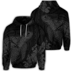 Hawaiian Hibiscus Memory Turtle Polynesian Hoodie Gray
