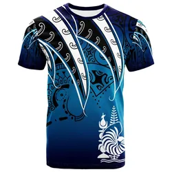 New Caledonia T shirt - Tropical Leaf Blue Gradient Style