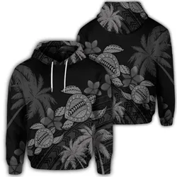 Hawaiian Turtle Plumeria Coconut Tree Polynesian Hoodie - Gray