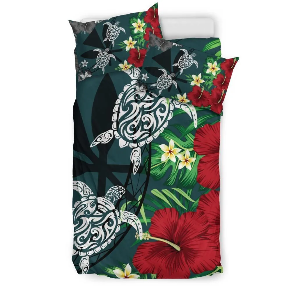 Hawaii Map Turtle Hibiscus Plumeria Polynesian - Bedding Set AH J2
