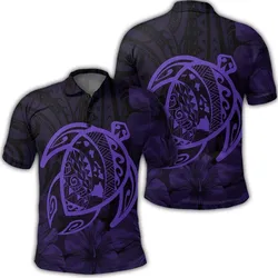 Hawaiian Map Turtle Kanaka Hibiscus Polynesian Polo Shirt - Purple - AH