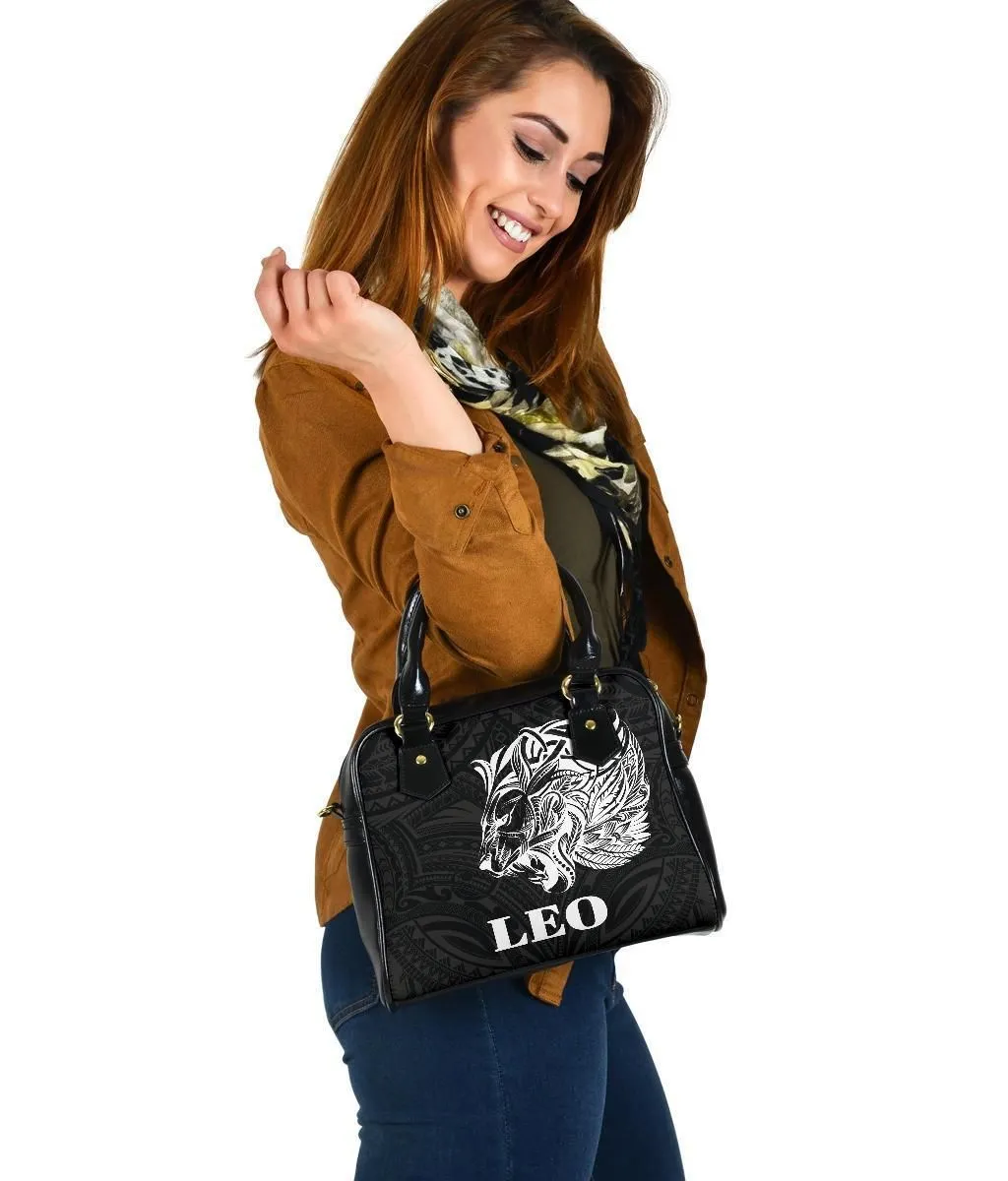 Sun In Leo Zodiac Shoulder Handbag Polynesian Tattoo Simple - White