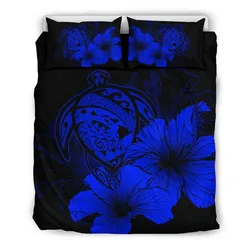 Hawaiian Map Hibiscus Turtle Polynesian Bedding Set - Blue - AH J9