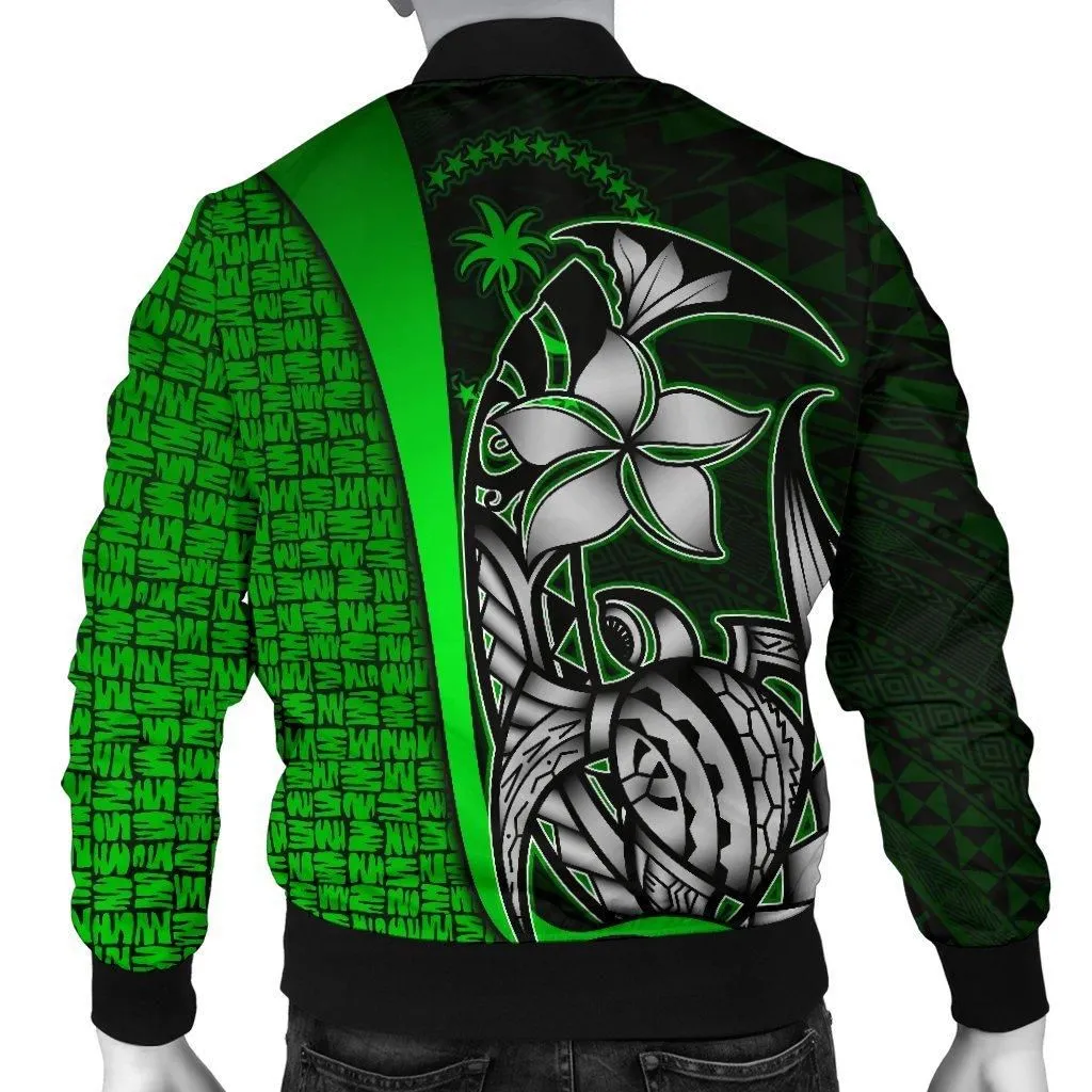 Chuuk Micronesian Mens Bomber Jackets Green - Turtle With Hook