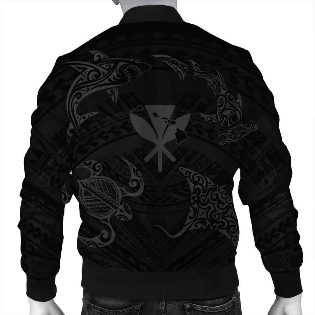 Polynesian Turtle Hammerhead Shark Ray Kanaka Hawaii Bomber Jacket Circle Grey