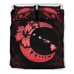 Hawaiian Map Hibiscus Turtle Polynesian Moon Bedding Set Red