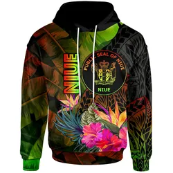 Niue Polynesian Hoodie - Hibiscus and Banana Leaves