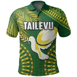 (Custom Personalised And Number) Tailevu Fiji Rugby Polo Shirt LT6