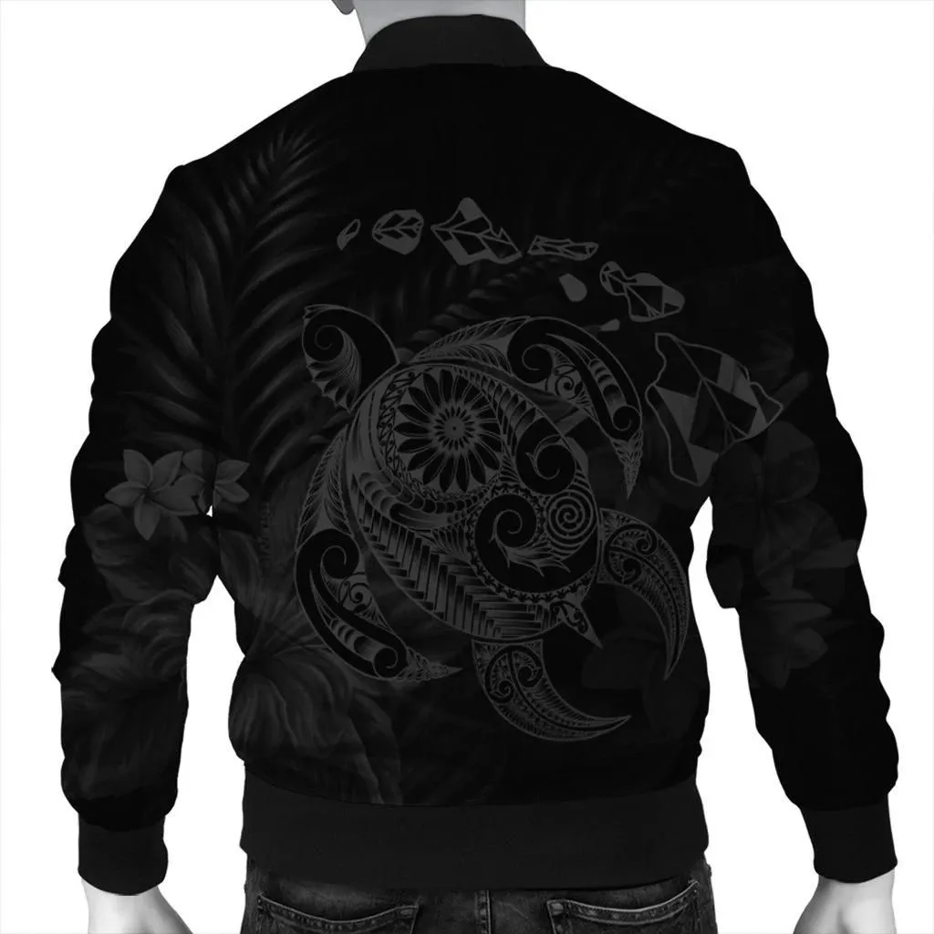 FamilyGater Jacket - Hawaiian Map Turtle Tattoo Hibiscus Plumeria Polynesian Bomber Jacket - Gray - AH - J4R