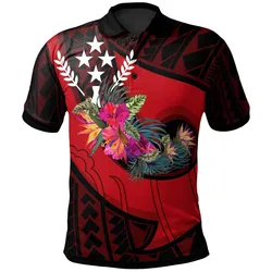 Kosrae Polo Shirt - Polynesian Hook and Hibiscus (Red)