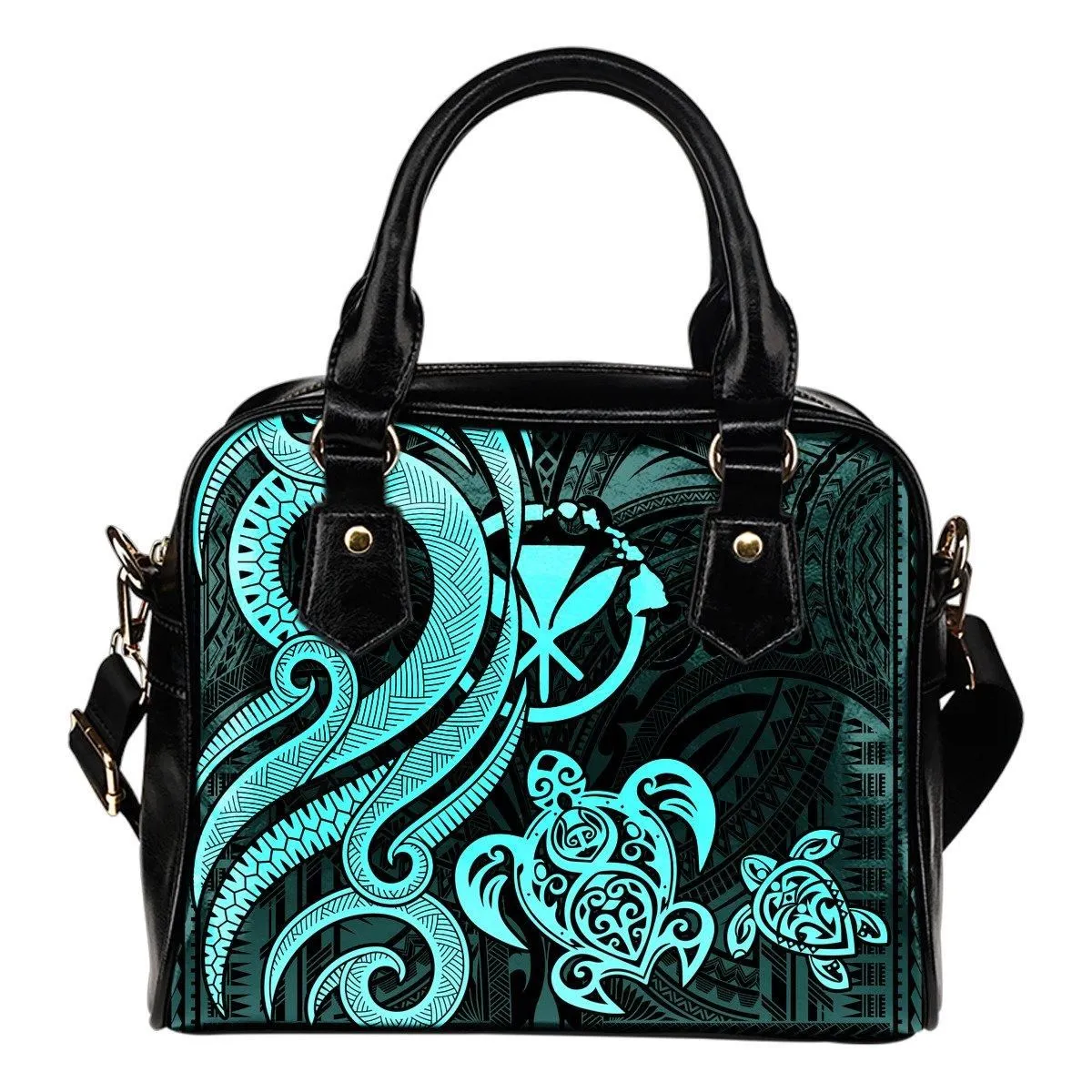 Polynesian Hawaii (Kanaka Maoli) Shoulder Handbag - Turquoise Tentacle Turtle