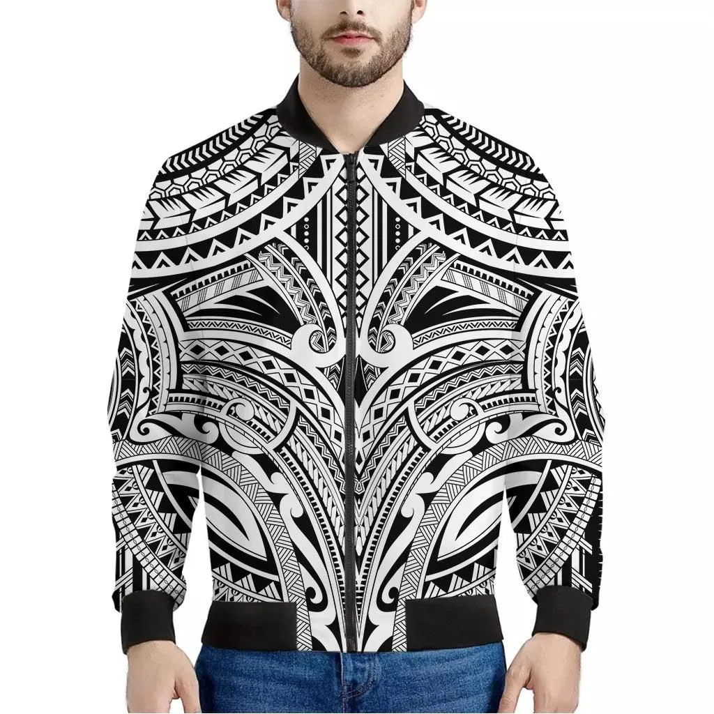 Tribal Maori Polynesian Tattoo Print Mens Bomber Jacket